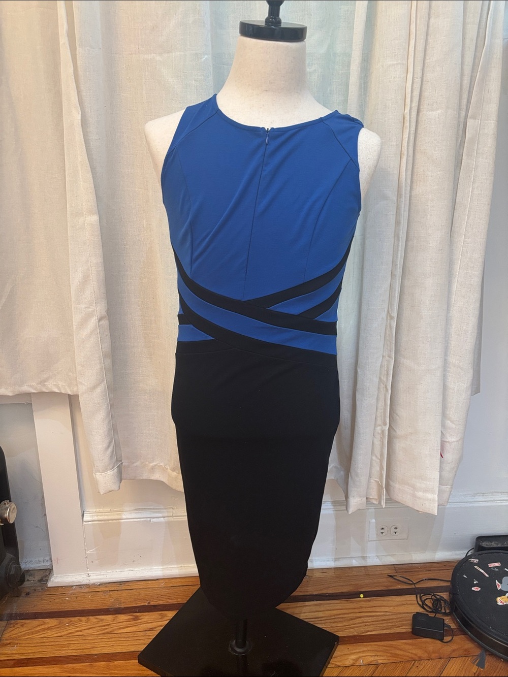 Blue and Black Sheath Dress